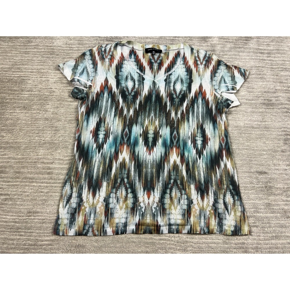 Level‎ Eight Top Womens Medium Multicolor Embellished Short Sleeve Polyester